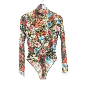 Charlotte Russe Velvet Burnout Victoria Style Bodysuit Size M Boho-chic Romantic